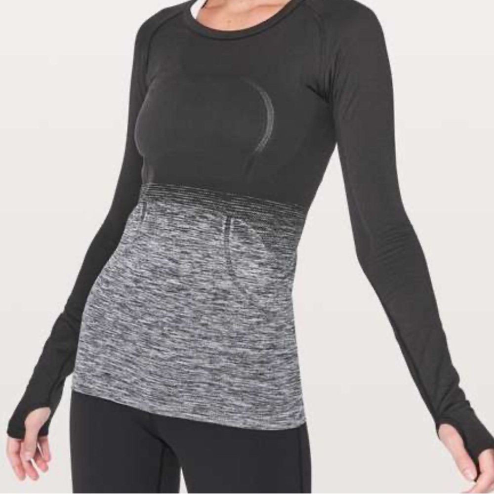 Swiftly Tech Long-Sleeve Shirt 2.0 *Hip Length, Crew black & white Ombré, EUC. - Picture 5 of 13